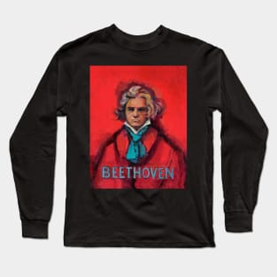 Beethoven Red - Portrait of the composer by David Adickes Long Sleeve T-Shirt